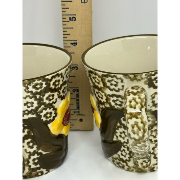 VTG Temp-Tations Old World Green Yellow Flower Coffee Mug Set of 2 12oz - Picture 7 of 8